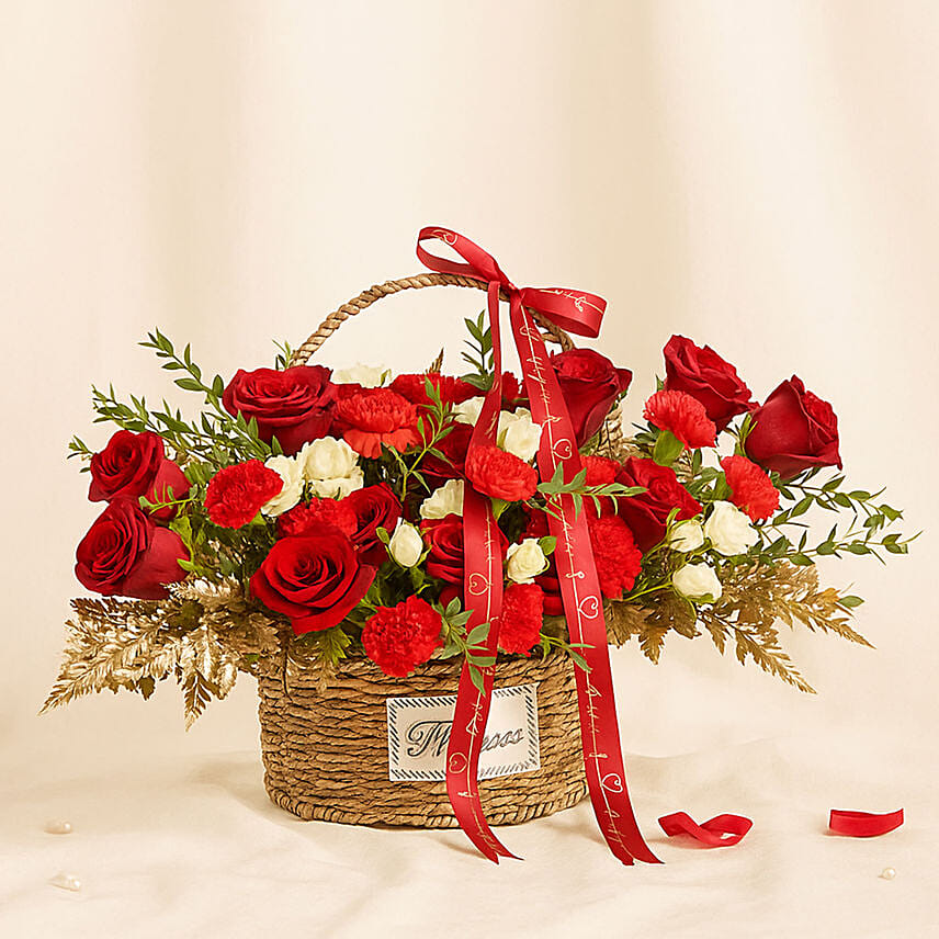 Romantic Rose Basket: Valentine's Day Flower Arrangements