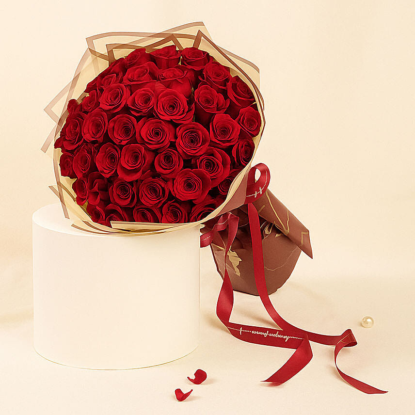 U & Me 50 Red Roses Bouquet: Chinese Valentine's Day Flowers (Qixi Festival)