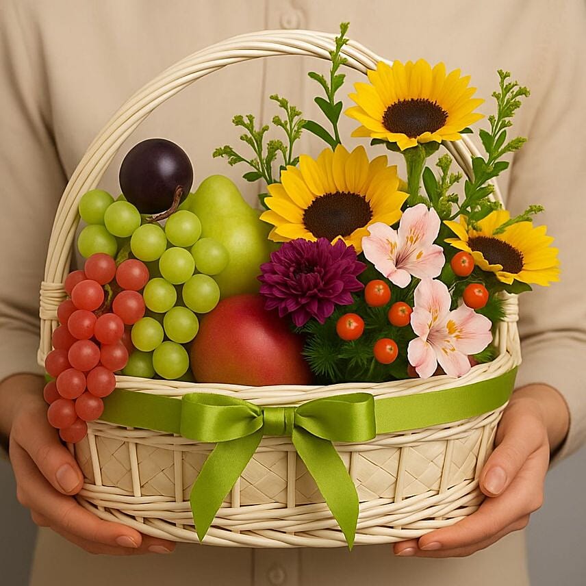 Mixed Flowers and Fruits Basket: Fruit Hampers 