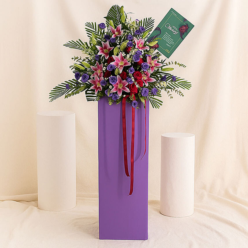 Blissful Mixed Flowers Cardboard Stand: Grand Opening Flower Stand