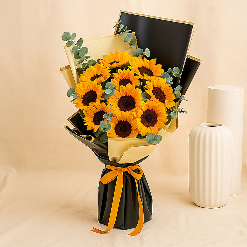 Charismatic Sunflowers Beautifully Bouquet: Yellow Floral Bouquet