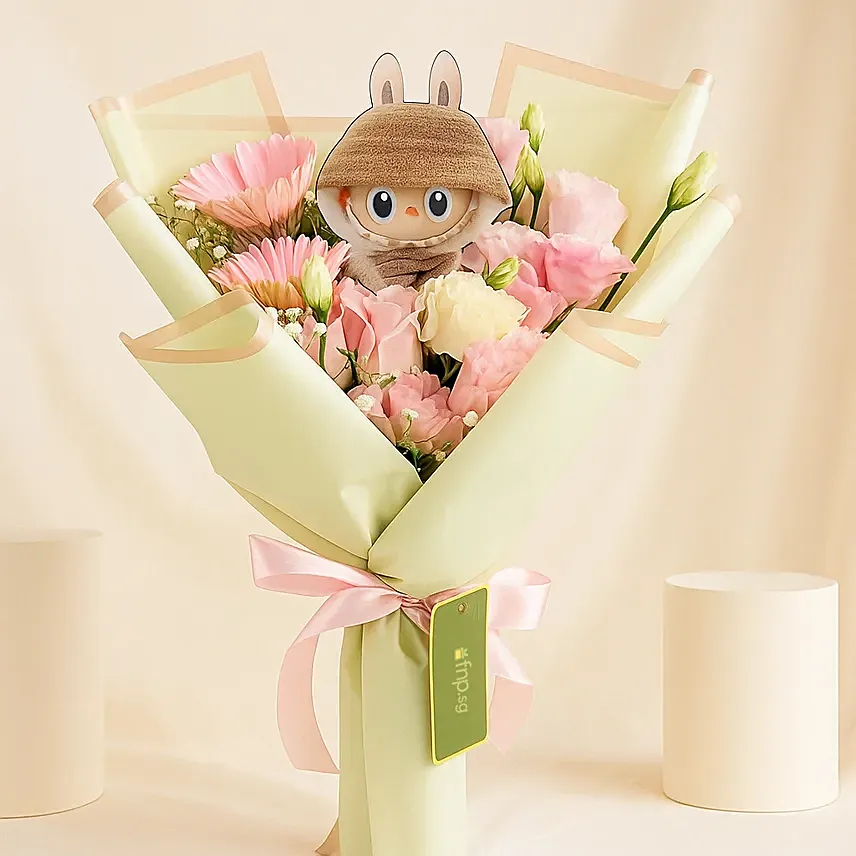 Acrylic Cutout Labubu Flowers Bouquet: Fresh Flowers 