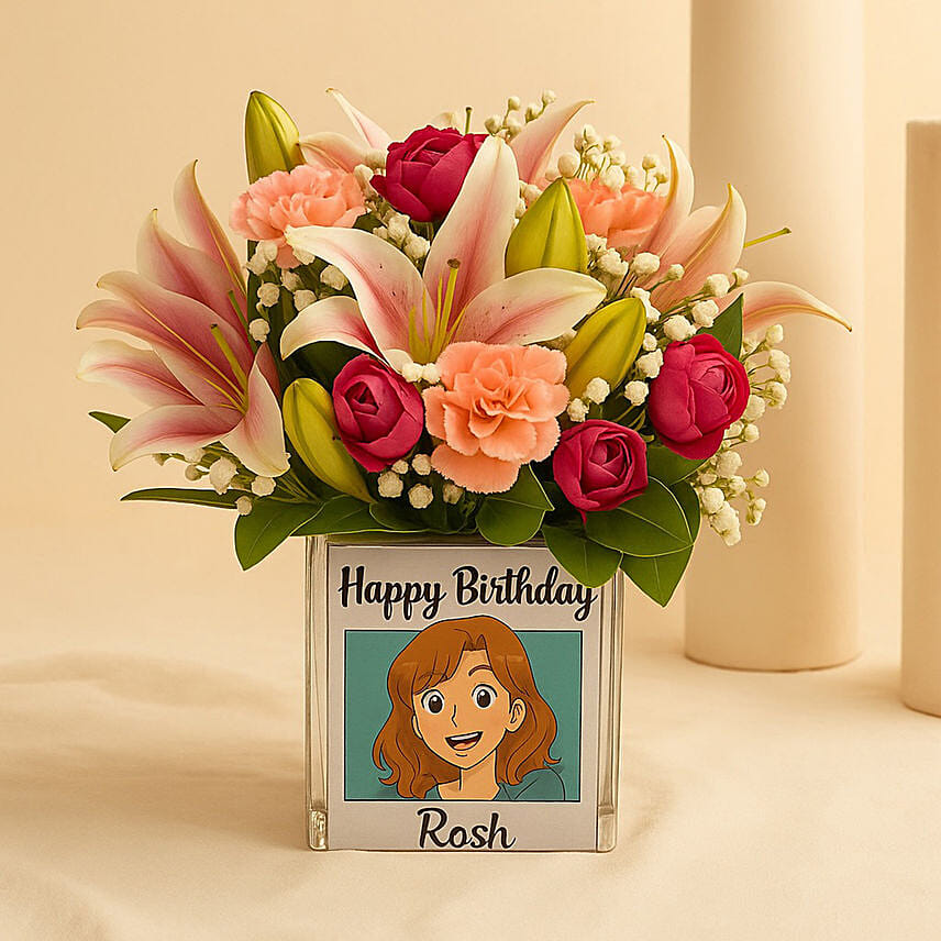 Personalise Your Ghibli Birthday Flower Vase: Carnations Arrangements 