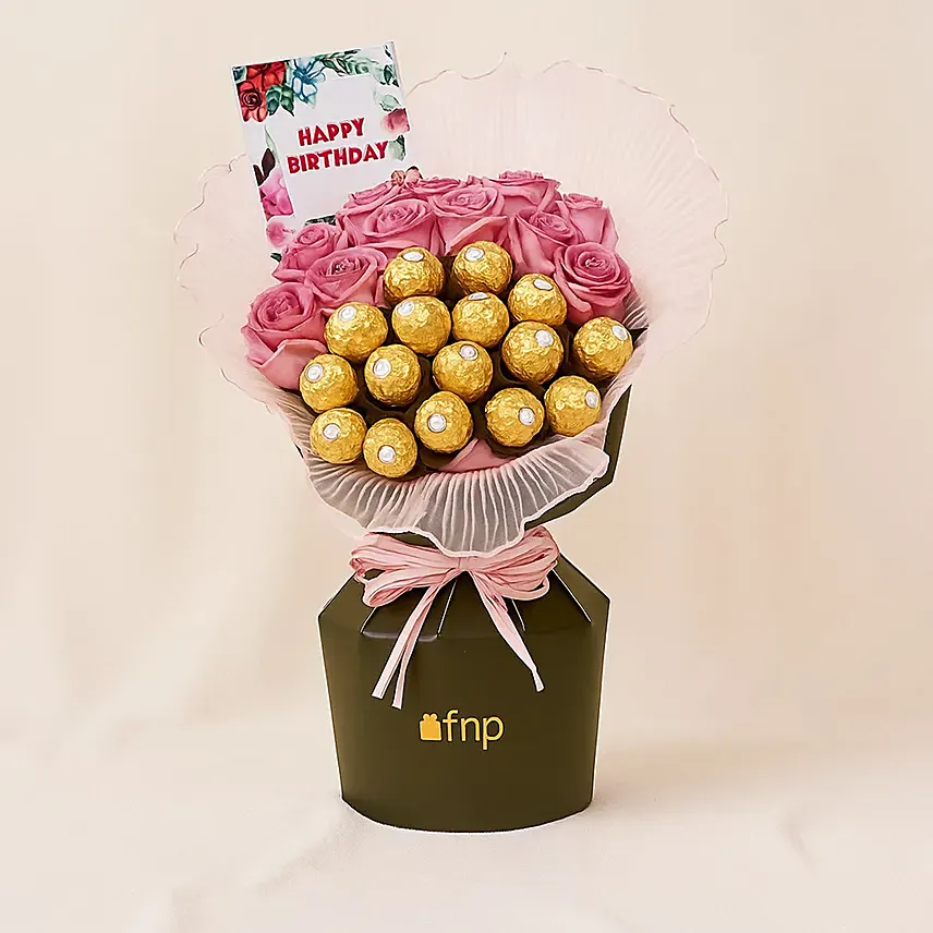 Roses and Rochers Birthday Bouquet: Chocolates Delivery Singapore