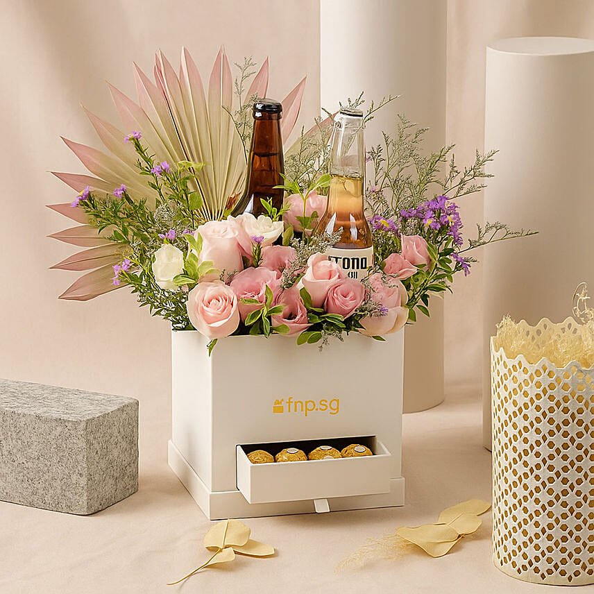 Beer and Flowers Delight Gift Box: Wine Hampers