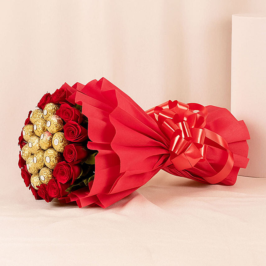 Romantic 16 Red Roses and Ferrero Rocher Arrangement: Chocolates
