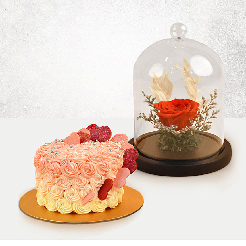 Forever Red Rose & Floral Heart Chocolate Cake Combo: Wedding Bouquets