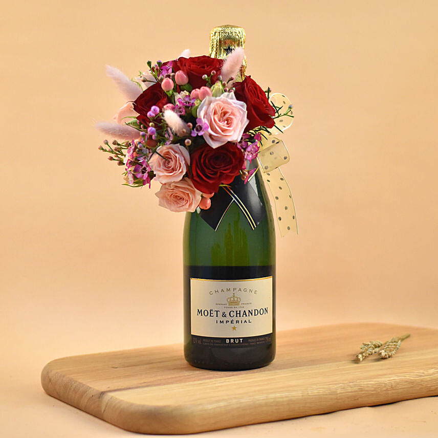Luxury Champagne & Mixed Flowers Gift Combo: Premium Flowers