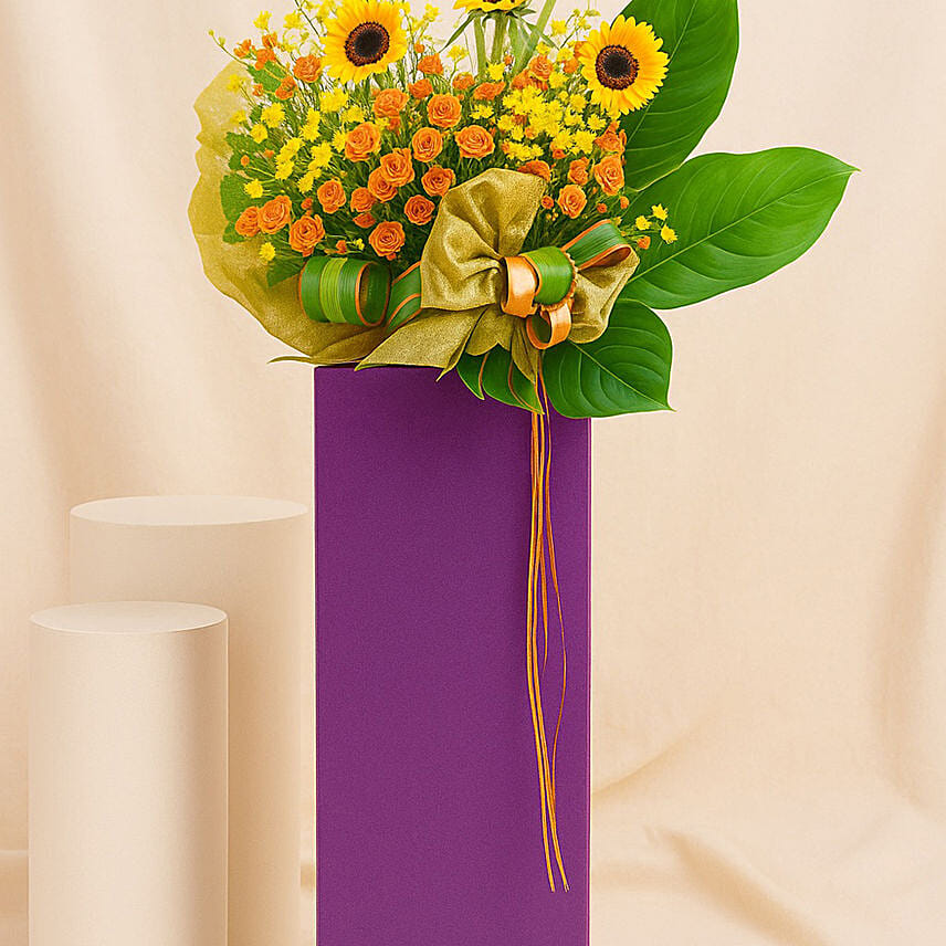 Vibrant Mixed Flowers Stand: Congratulations Flower Stand