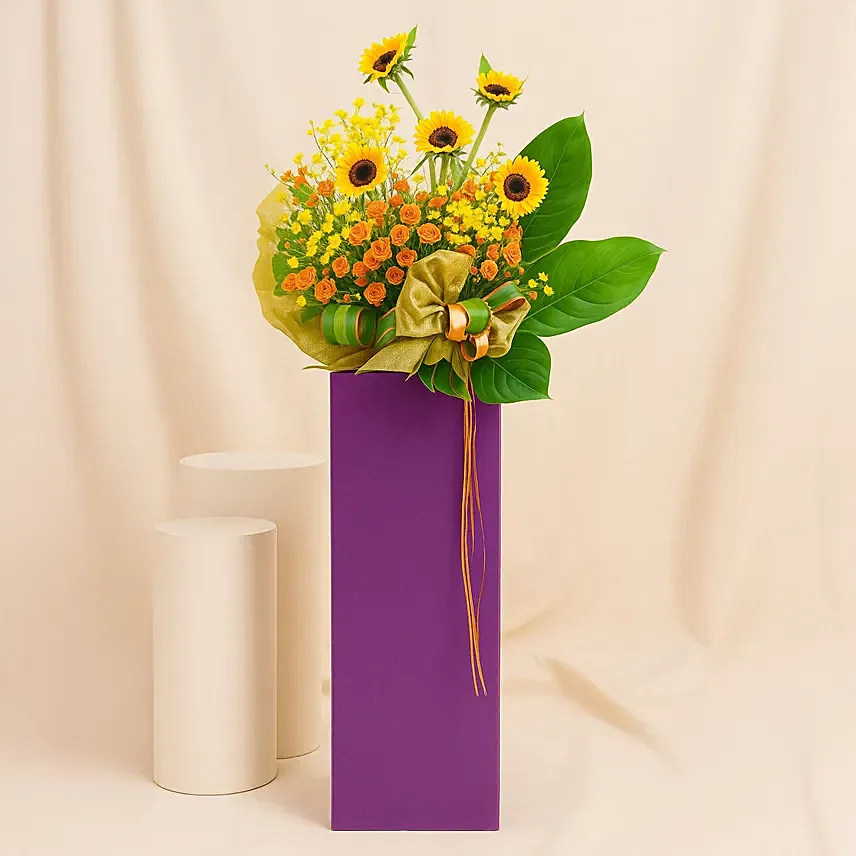 Vibrant Mixed Flowers Stand: Congratulations Flower Stand