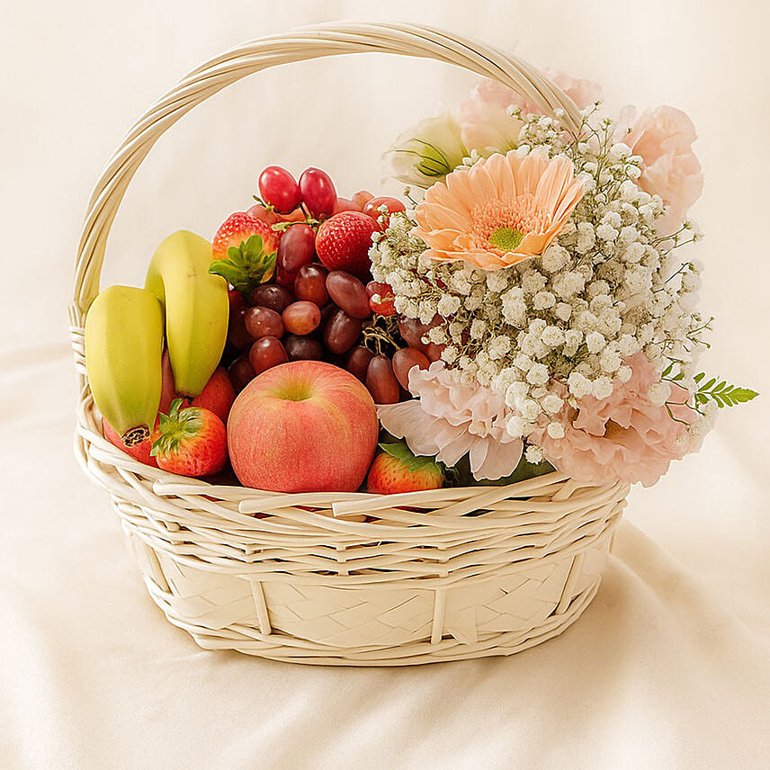 Flowers & Fruit Harmony Basket: Anniversary Flowers