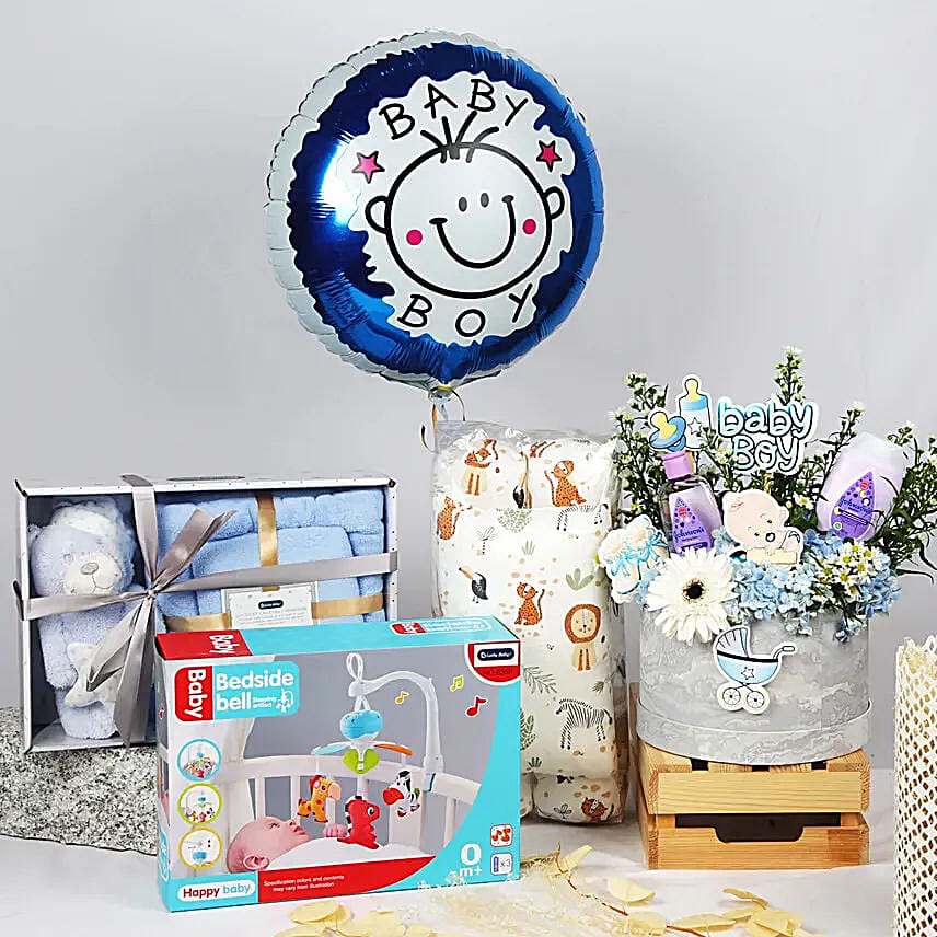 Its a Baby Boy Flowers Arrangment giftset: Combo Gifts