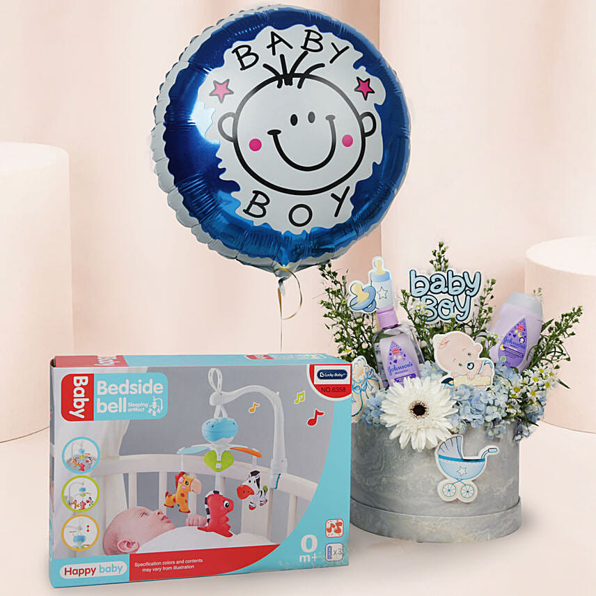 Its a Baby Boy Flowers giftset with Balloon: Flowers And Balloon Delivery