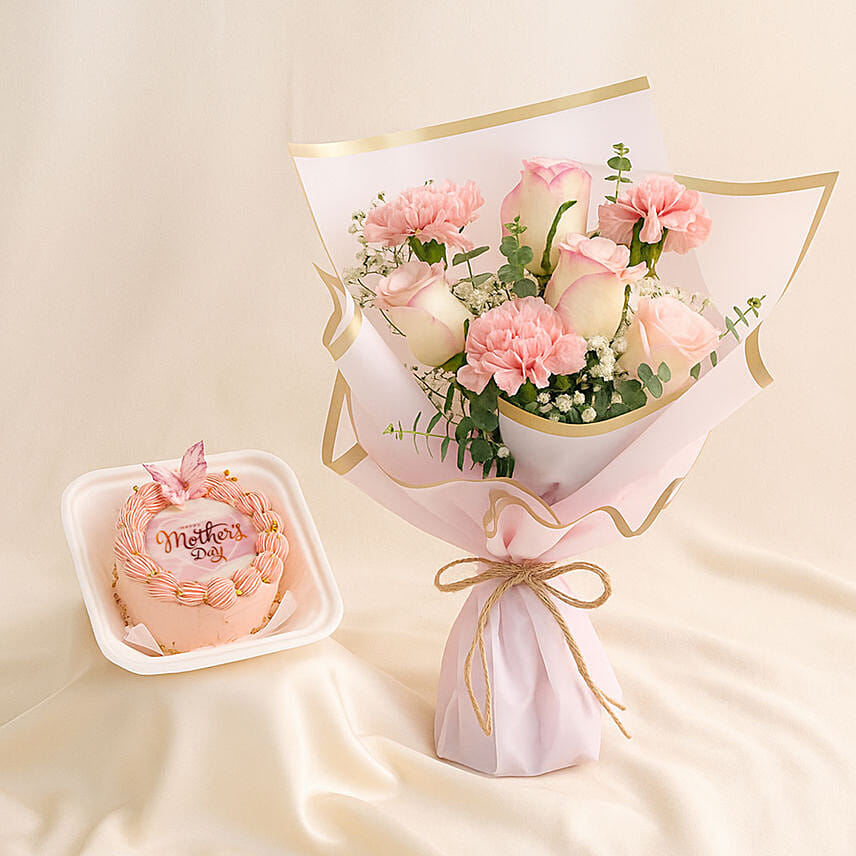 Mother Day Pink Flowers and Bento cake Bundle: Mother's Day Gifts 