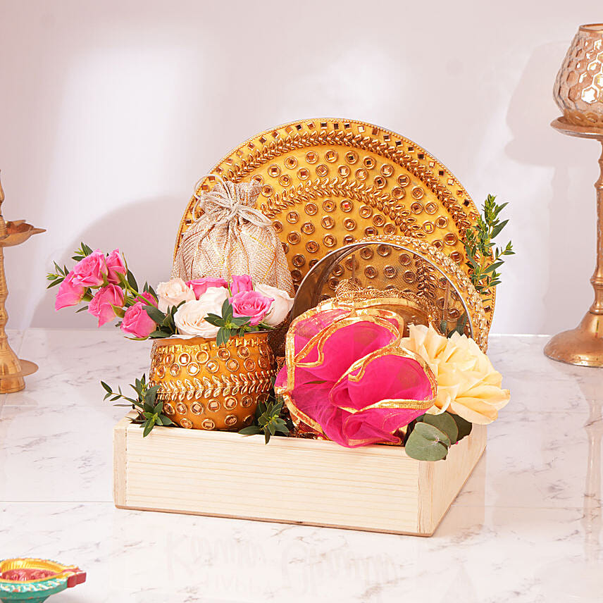 Karwa Chauth Pooja Thali Set with Flowers & Nuts: Hampers Singapore