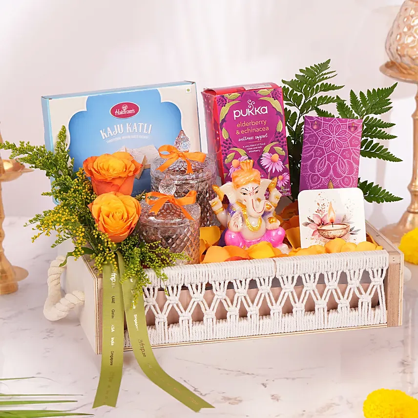 Traditional Sweet & Tea Deepawali Hamper with Ganesha: Deepavali Hampers