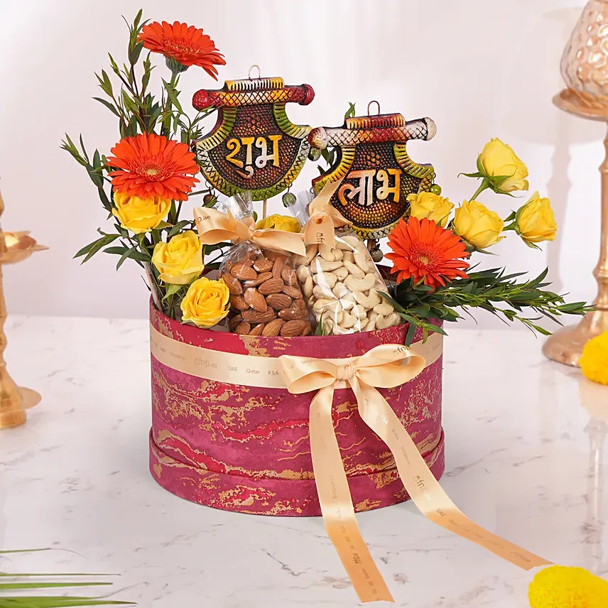 Auspicious Wishes with Dry Fruits & Flowers: Dry Fruits Hampers