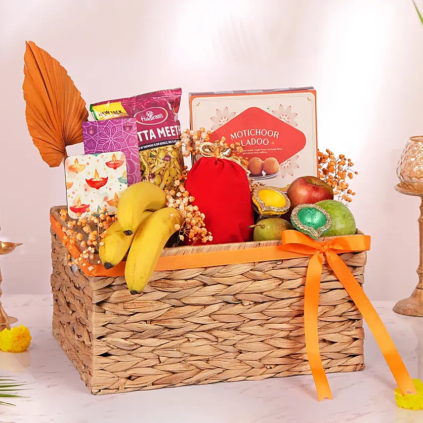 Healthy & Sweet Festive Hamper with Fruits, Ladoo & Snacks: Deepavali Combo Gifts