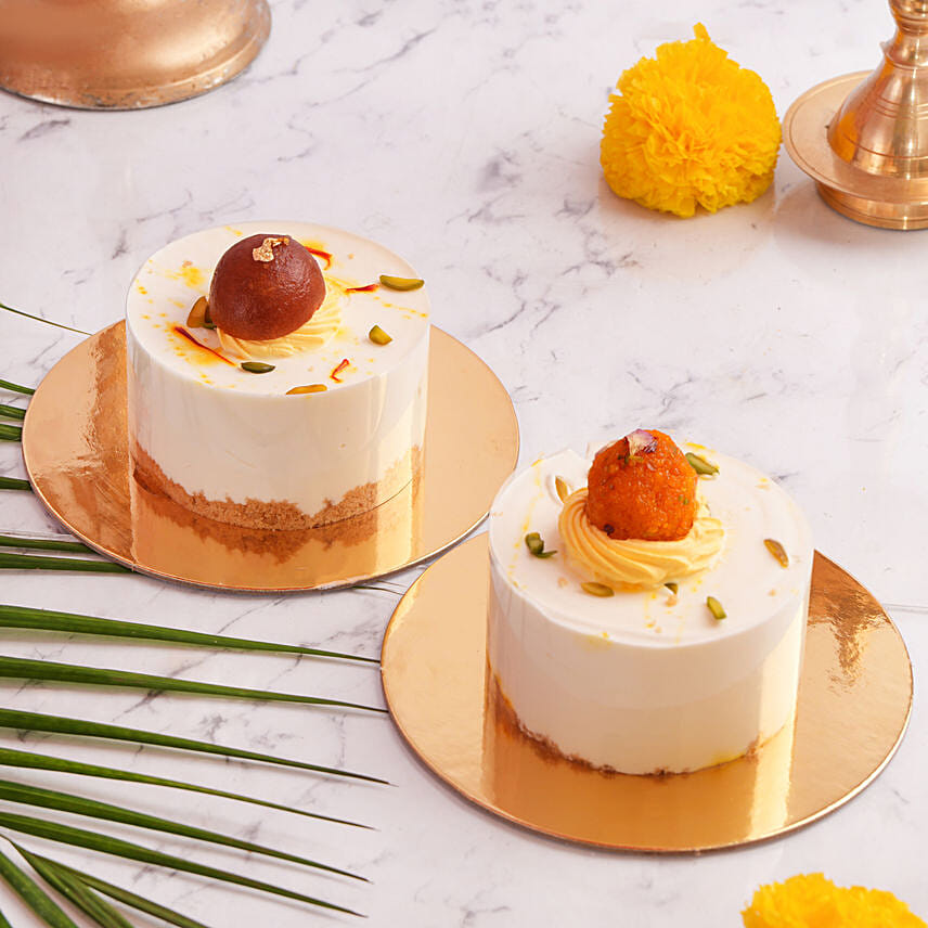 Eggless Gulab Jamun and Ladoo Cake 2 Pcs: Eggless Cakes Singapore