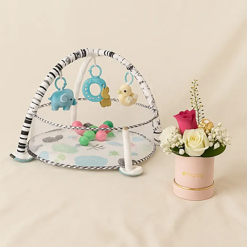 Round Game Mat With Toys and Balls With A Floral Arrangement: For New Born