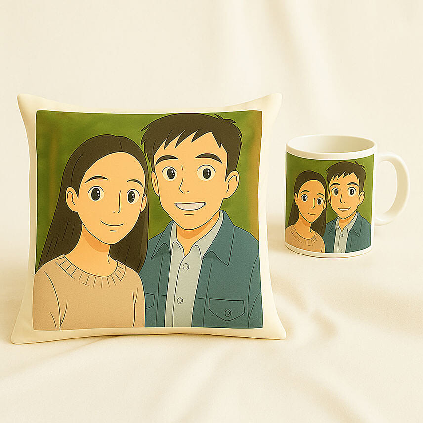 Personalised Ghibli Style 520 Day Mug and Cushion: For Valentine's Day