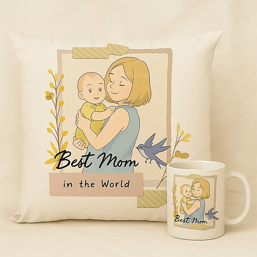Personalise Your Ghibli Best Mom Mug And Cushion Combo: Personalised Mothers Day Gifts
