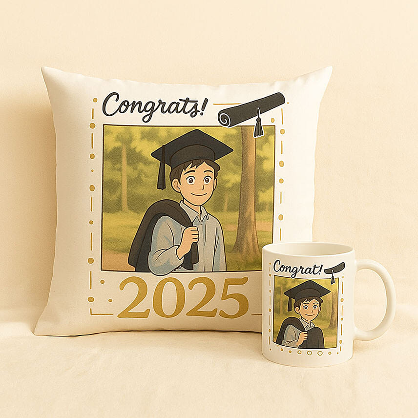 Personalise Your Ghibli Graduation Gift Set Mug And Cushion: Graduation Personalised Gifts