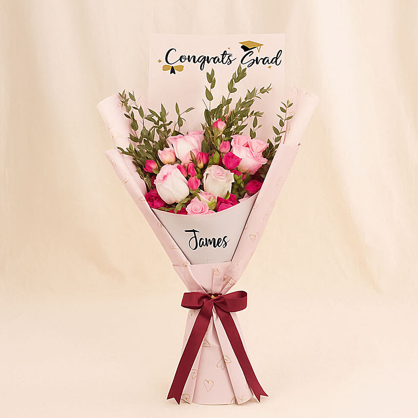 Congrats Grad Roses Bouquet: Graduation Personalised Gifts