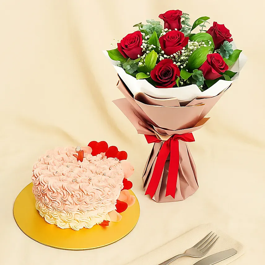 Elegant Red Roses with French Chocolate Cake: Jurong East Cake Shop