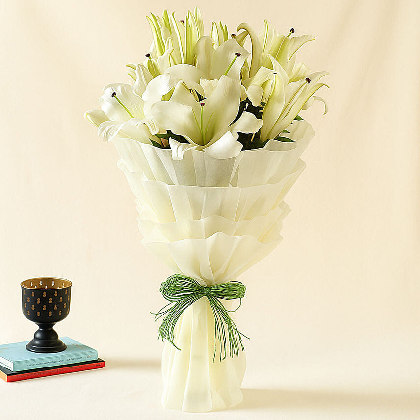 Serene White Oriental Lilies Bouquet: White Colour Flowers