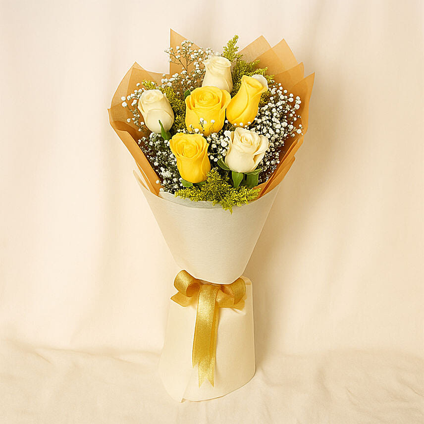 White and Yellow Roses Bouquet: 