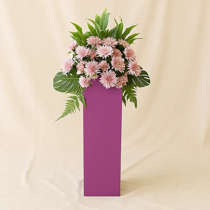 Elegant Pink Flowers Arrangement In Pink Stand: Grand Opening Flower Stand