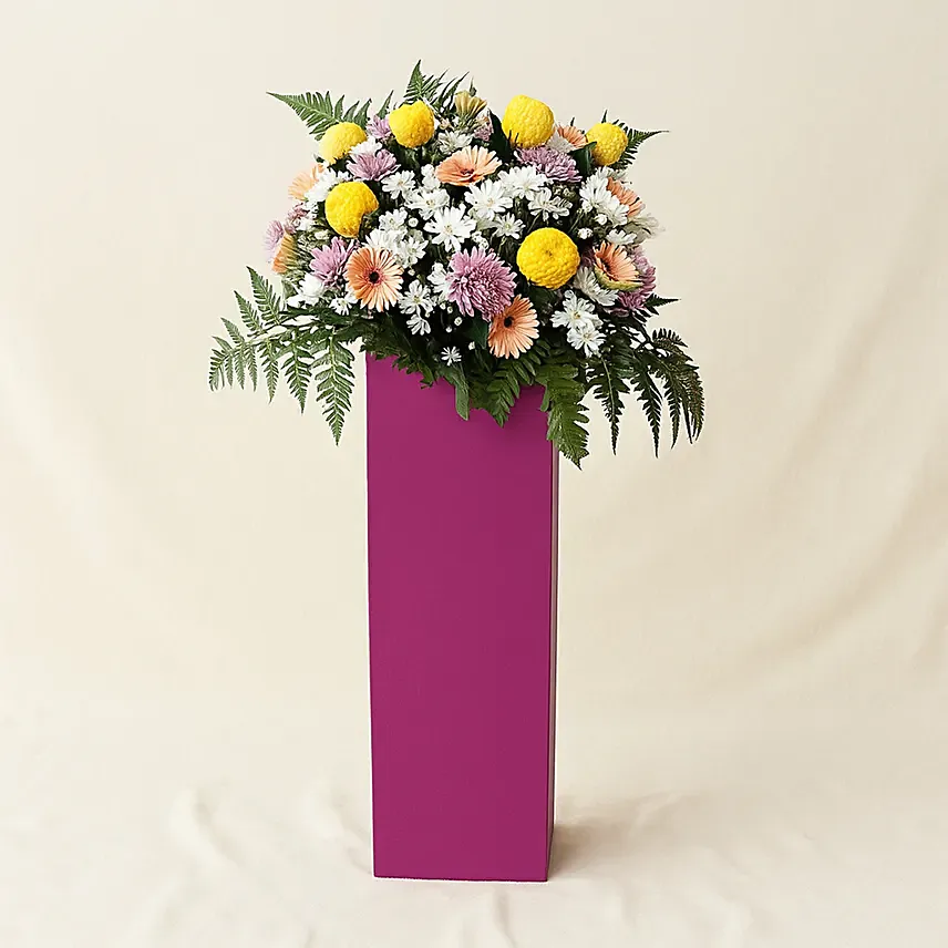 Premium Mixed Flowers With Pink Stand Premium Mixed Flowers With Pink Stand: Grand Opening Flowers