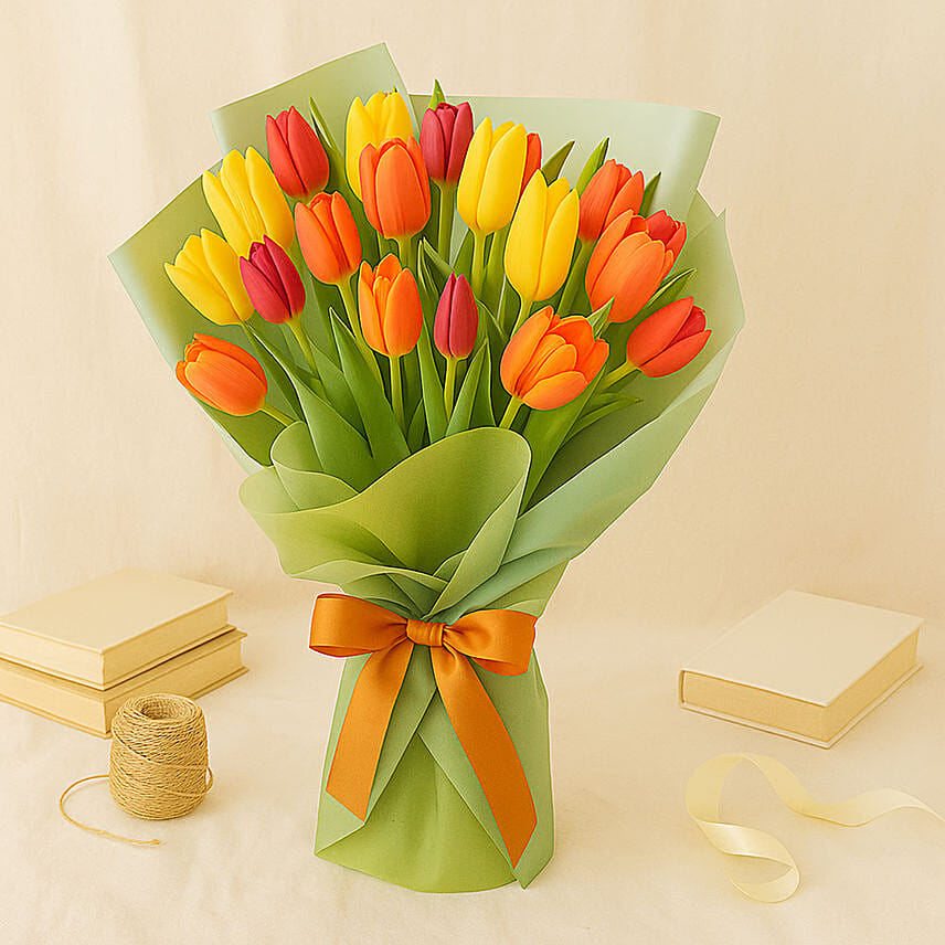 Beautifully Wrapped Mixed Tulips Bouquet: Birthday Bouquets