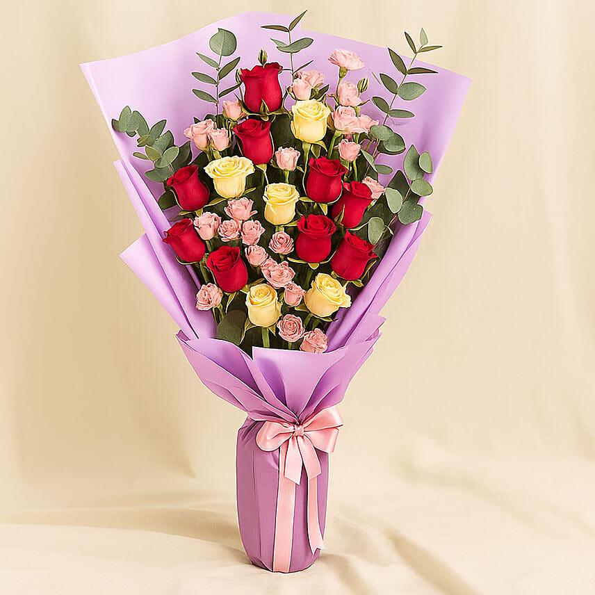 Exotic Mixed Flowers Bunch: Birthday Roses