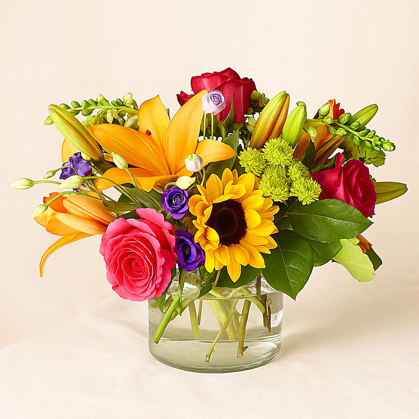 Heavenly Mixed Flowers Glass Vase: Ramadan Gifts 