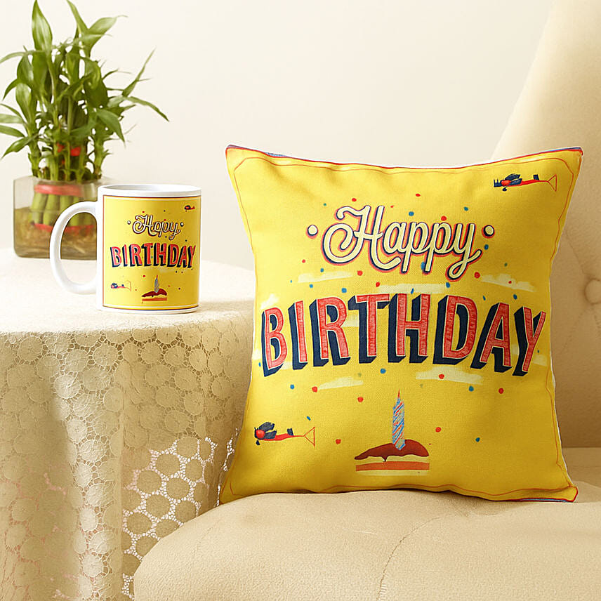 Printed Birthday Mug & Cushion Combo: Gifts For Her