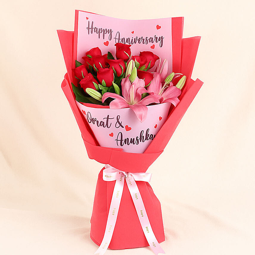 Red Love Personalised Blooms: Flowers With Personalised Gifts