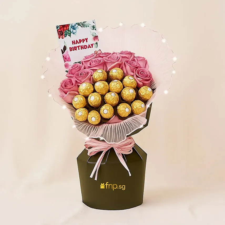 Flowers and Chocolate Birthday Bouquet: Chocolates Delivery Singapore