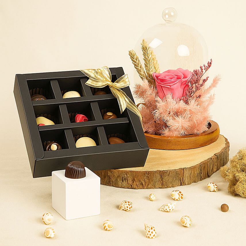 Pink Forever Rose and Assorted Chocolate Box: Promise Day Gifts