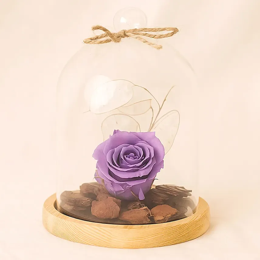 Purple Forever Rose In Glass Dome Purple Forever Rose In Glass Dome: Dried Flower Bouquets Singapore