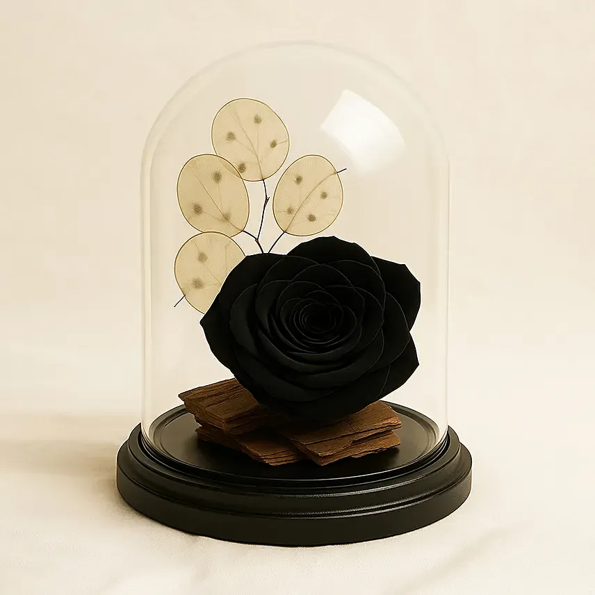 Black Forever Rose In Glass Dome: Preserved Flowers Singapore