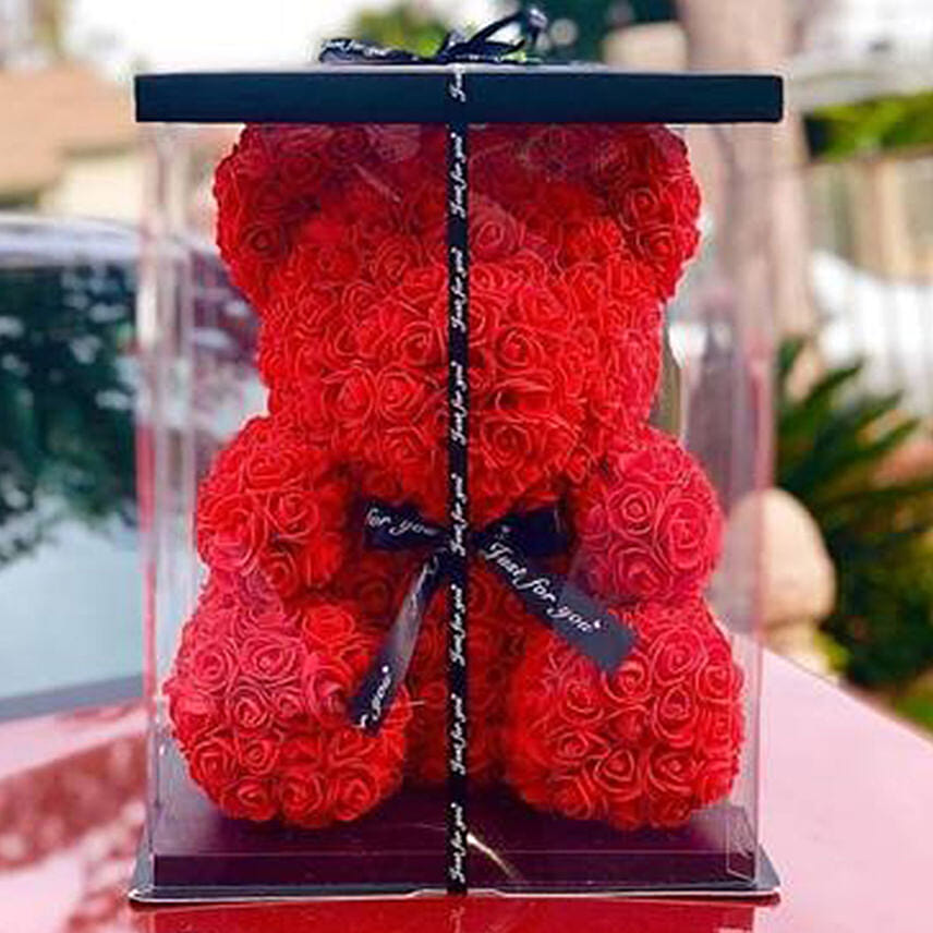 Artificial Roses Red Teddy Bear With Mini Moet Champagne 200 Ml For Valentines