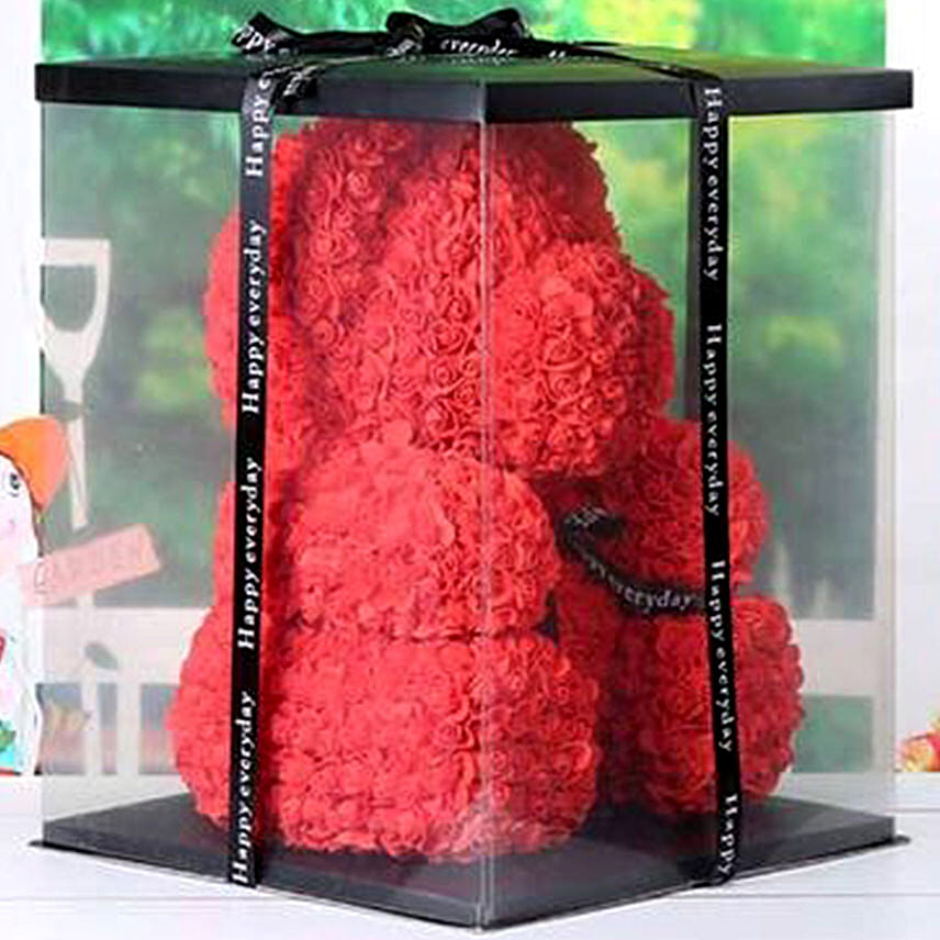 Artificial Roses Red Teddy Bear With Mini Moet Champagne 200 Ml For Valentines