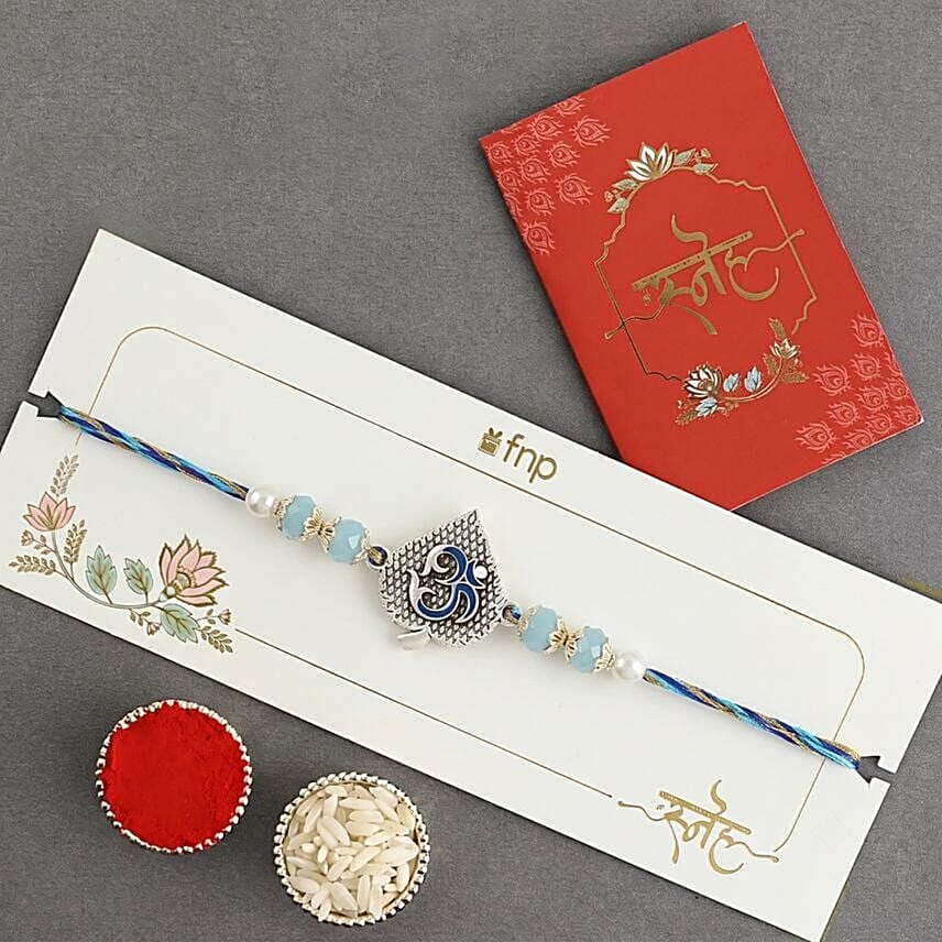 Blue Serenity Om Rakhi with Apple Airpods Pro 3