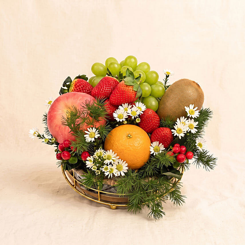Bountiful Fresh Fruits & Flowers Basket