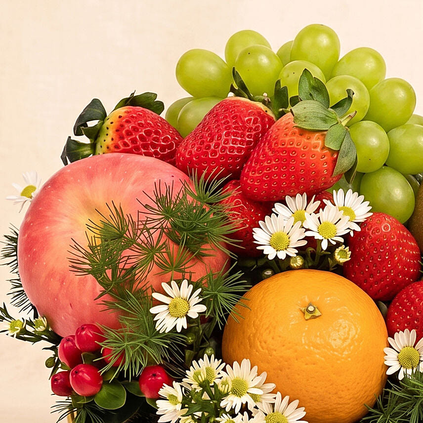 Bountiful Fresh Fruits & Flowers Basket