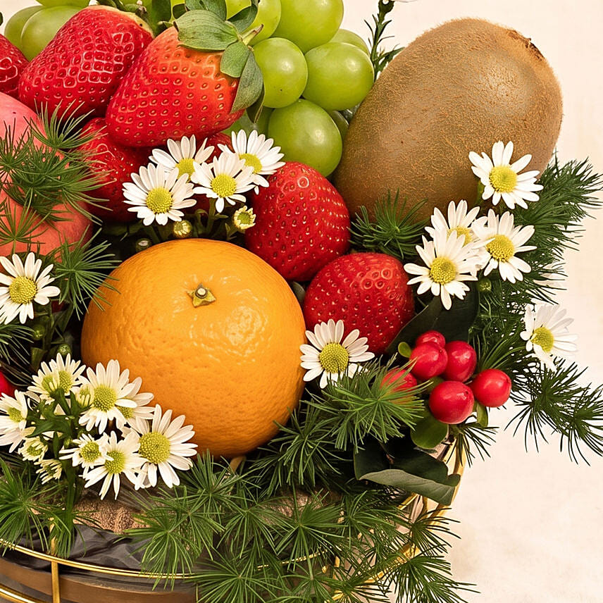 Bountiful Fresh Fruits & Flowers Basket