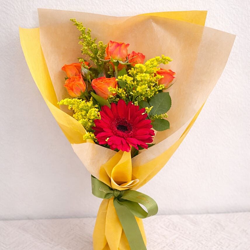 Colourful floral arrangement in office