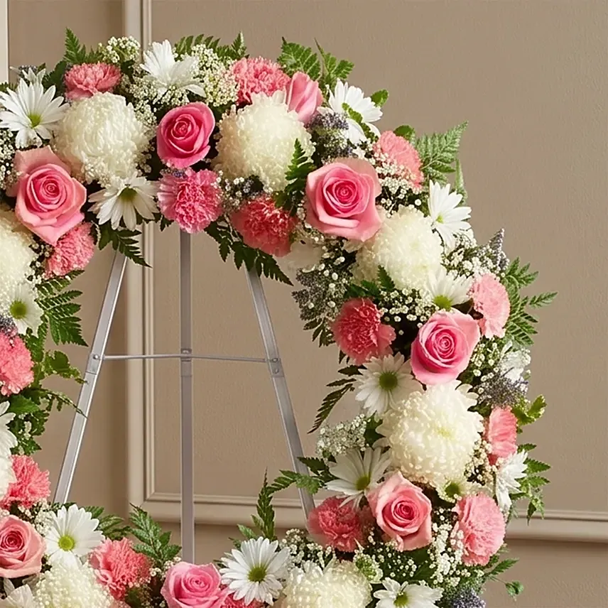 Condolence Wreath - Gentle Grace White and Pink Flowers